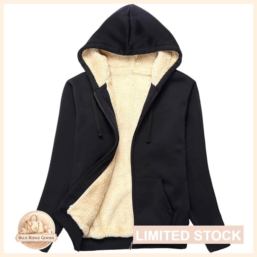 Full Zip Fleece Hooded Jacket Sherpa Lined Thick Winter Sweatshirt Classic Fit